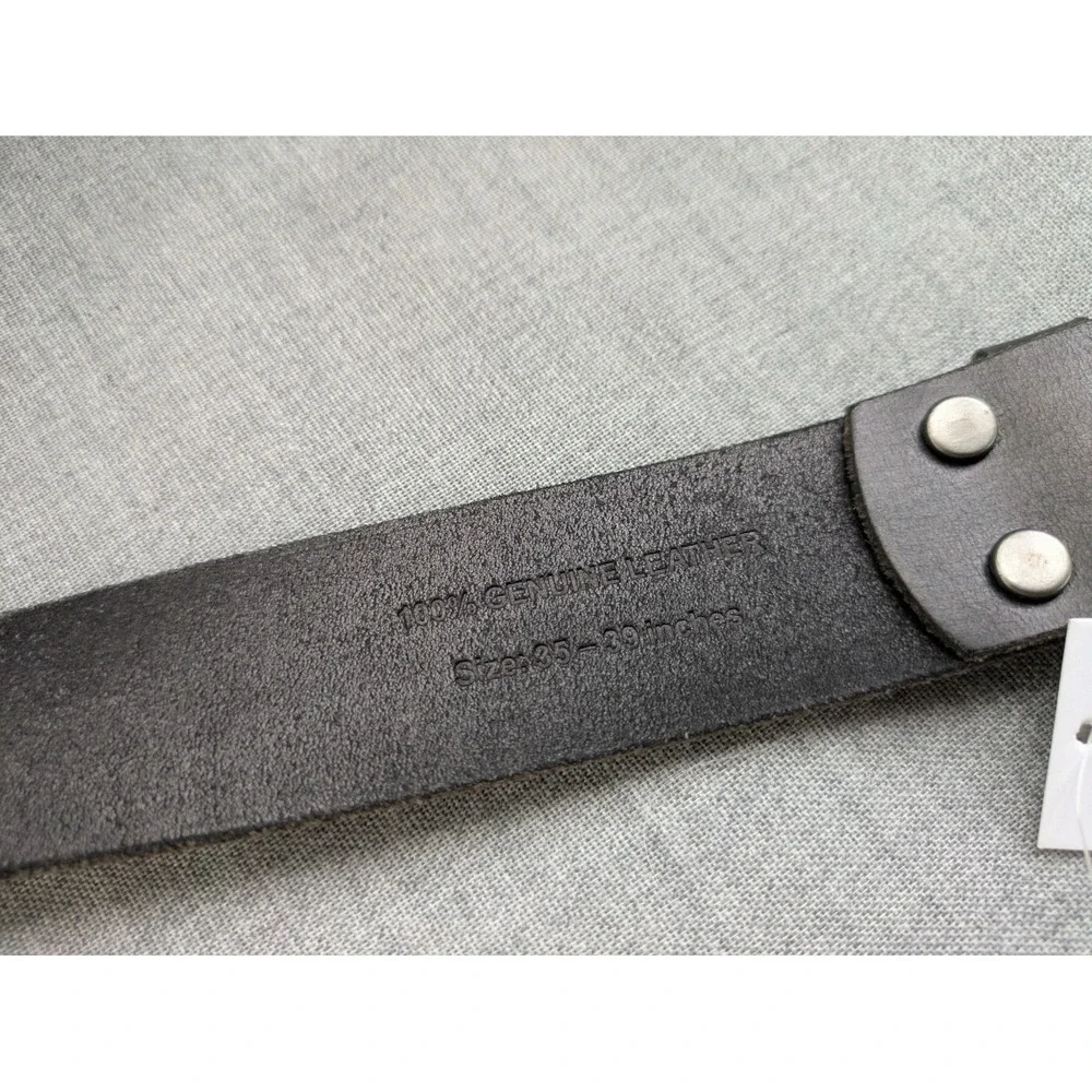 Police Genuine Black Leather Belt Silver Buckle Unisex‎ 35-39 Inch NEW